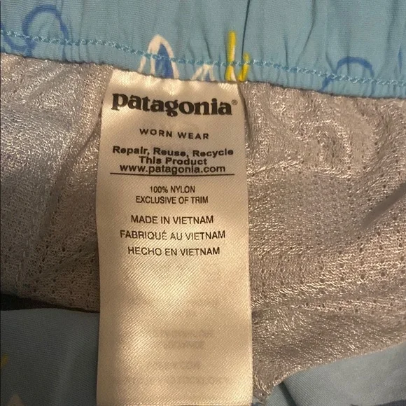 Patagonia Blue and Yellow Print Athletic Shorts Woman Small - Picture 4 of 5
